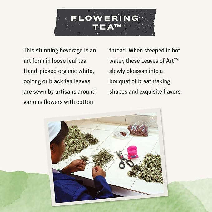 Numi Organic Tea Dancing Leaves Flowering Tea Gift Set, 5 Tea Blossoms with 16 Ounce Glass Teapot (Packaging May Vary) - Bloomnest