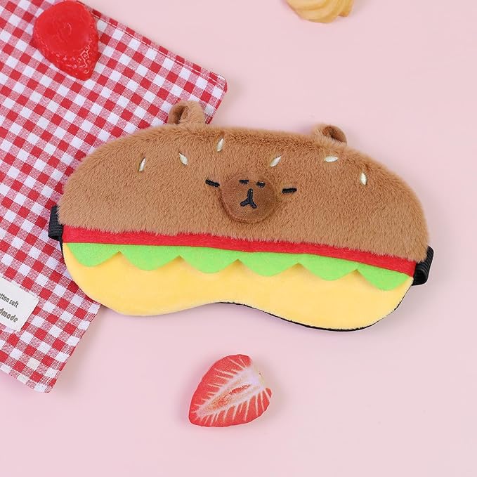Cute Sleep Eye Masks for Kids, Kawaii Cartoon Kids Sleeping Mask for Women Boys Girls Teens, Soft Plush Adjustable Eyeshade Silk Travel Nap Eye Cover, Brown Burger - Bloomnest