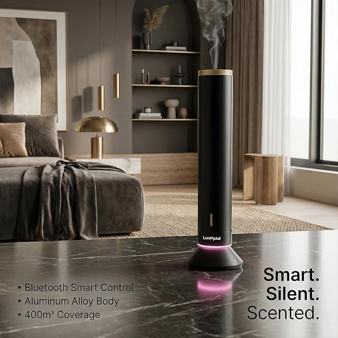New Upgraded Waterless Scent Oil Nebulizer – Smart App & Remote Control, Covers Up to 4000 Sq Ft, Quiet Aroma Diffuser for Home, Hotel & Office, Up to 20H Runtime, 360° Light & Timer (Black, 1500) - Bloomnest