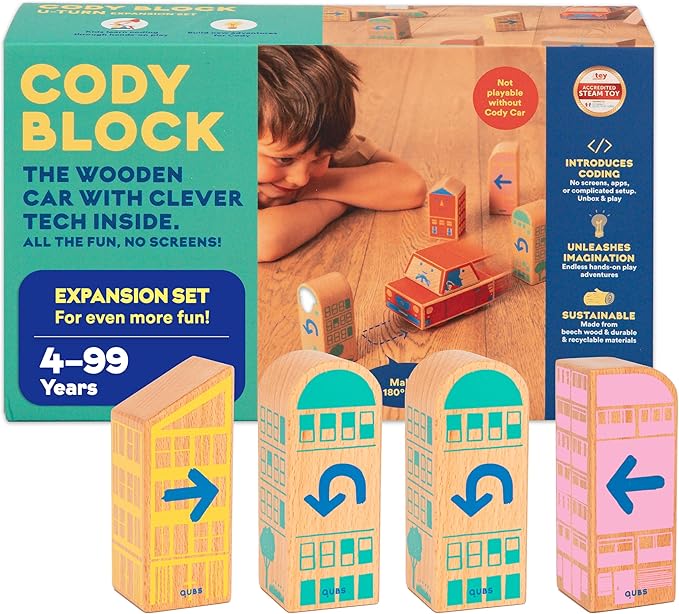 Cody Block U-Turn Expansion Set, Educational Wooden Building Blocks and Car STEM Toys for Preschool Kids Ages 3+ - Bloomnest