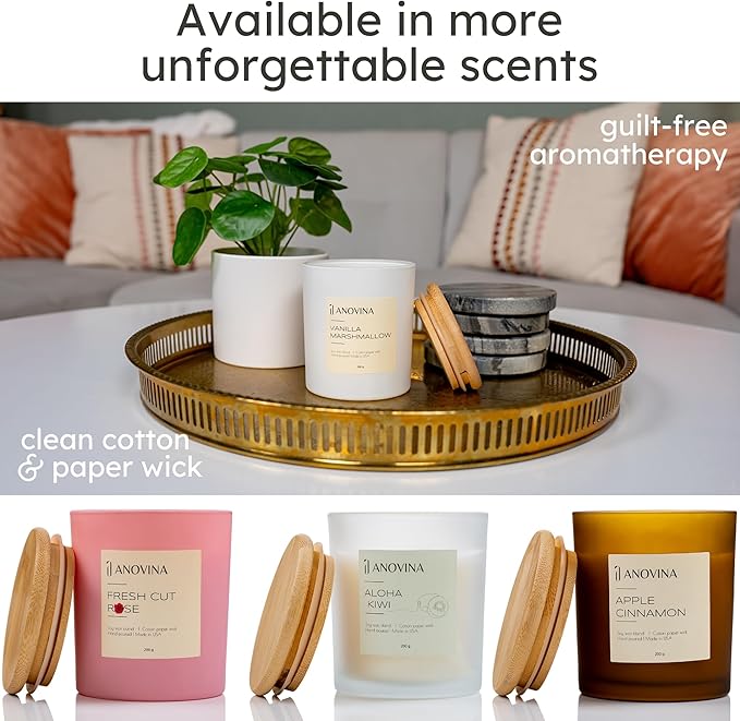 Anovina Vanilla Candle – Non-Toxic Soy Wax Blend – Long-Lasting Vanilla Scented for Home Décor, Relaxation & Aromatherapy – Fall & Holiday Gifts for Women, Friends & Family - Bloomnest
