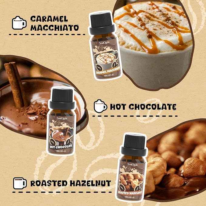 Coffee Fragrance Oils Set, Essential Oil for Diffuser, Diffuser Oil, Use for Soap Candle Making,Caramel Apples, Pumpkin Pie, Candy Corn, Halloween Cookies, Popcorn Balls, Snickers Bars - Bloomnest