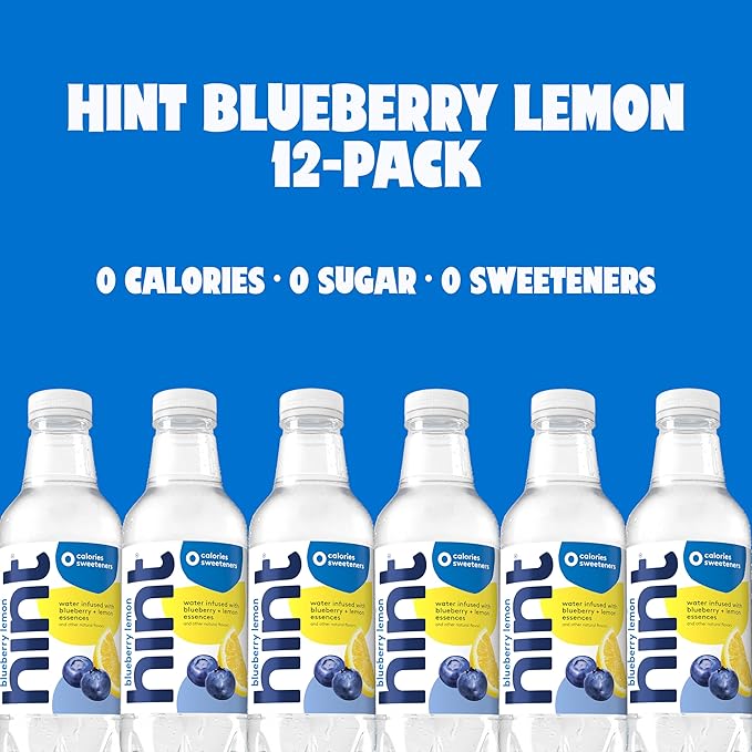 Hint Fruit-Infused Bottled Water, Blueberry Lemon - Sugar Free Flavored Water with Zero Calories, Natural Fruit Essences, and No Artificial Sweeteners - 16 Fl Oz (Pack of 12) - Bloomnest