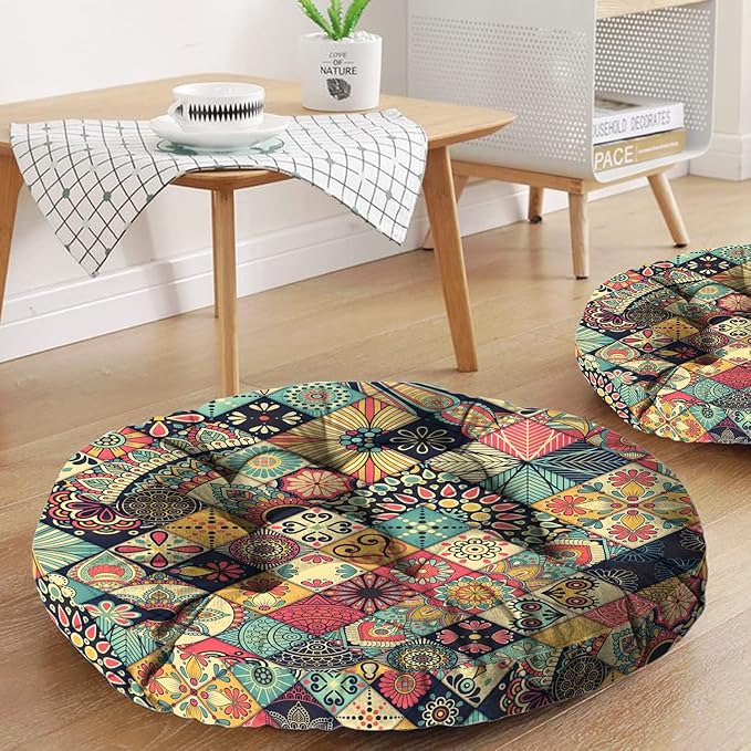 Mandala Meditation Cushion, Boho Meditation Mat, Meditation Pillows for Sitting on Floor, Cushions for Sitting in Home and Outdoor, Round Floor Pillows Cushion Seating for Yoga 22'' X 22'' - Bloomnest