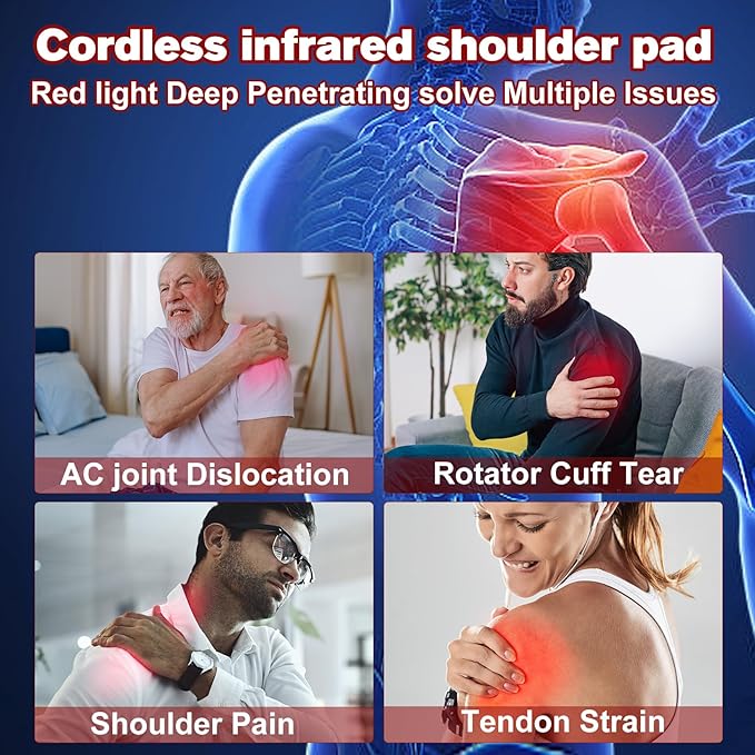 Cordless Shoulder Red Light Therapy Belt, Portable Near Infrared Light Therapy, 4000mhA Rechargeable 3-in-1 Relieve Shoulder Pain - Bloomnest