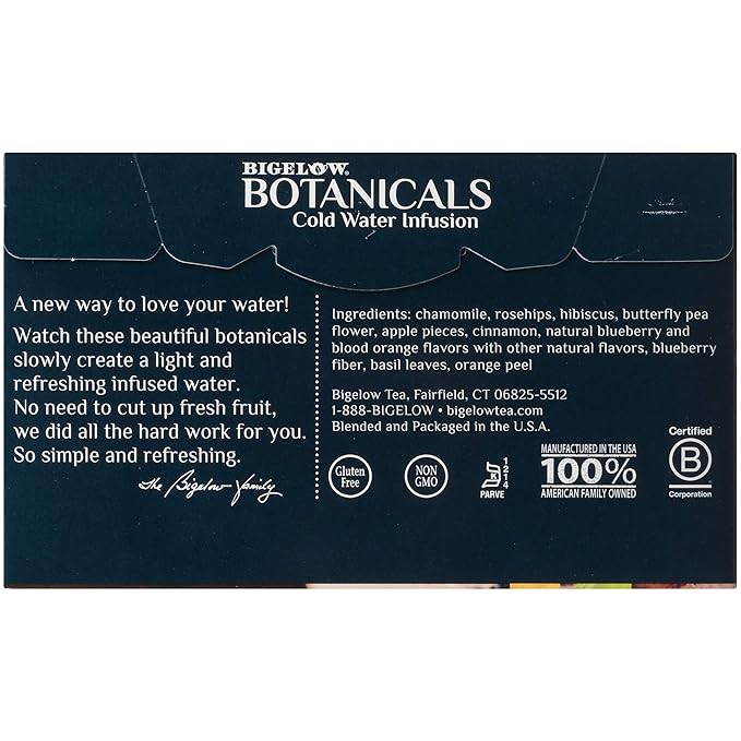 Bigelow Botanicals Cold Water Infusion Blueberry Citrus Basil Tea Bags 18 Count Box (Pack of 3), Herbal Infusion, Caffeine Free, 54 Tea Bags Total - Bloomnest