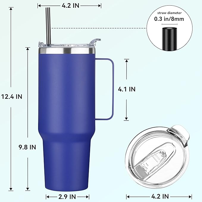 HASLE OUTFITTERS 40 oz Stainless Steel Tumbler with Handle, Vacuum Insulated Tumblers Bulk, Reusable Double Wall Travel Coffee Mug, Durable Powder Coated Water Bottles(Dark Blue, 8) - Bloomnest