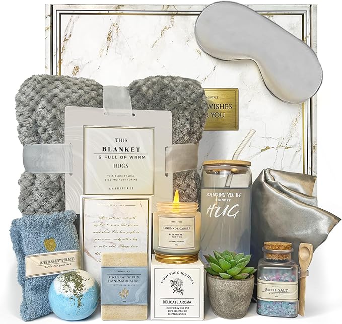 Get Well Soon Gift Baskets For Women,12PC Get Well Gifts for Women After Surgery,Birthday,Care Package,Grief,Sympathy Gifts,Condolences Gift Basket (grayish) - Bloomnest