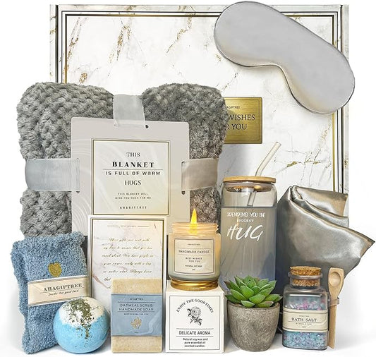 Get Well Soon Gift Baskets For Women,12PC Get Well Gifts for Women After Surgery,Birthday,Care Package,Grief,Sympathy Gifts,Condolences Gift Basket (grayish) - Bloomnest