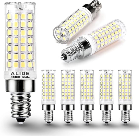ALIDE E12 75 Watt Replacement LED Candelabra Bulbs C7,6000K Daylight Bright Cool White,800LM T6 7.5W LED E12 Chandelier Light Bulbs for Ceiling Fan Pendant Lighting,Non-dimmable,6 Pack - Bloomnest