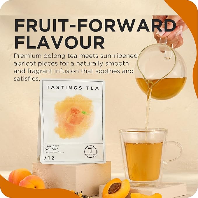 Tastings Tea Apricot Oolong Loose Leaf, 2.55 oz | Smooth & Juicy Blend from Fujian Province China | Medium Caffeine | Naturally Sweet & Elevating | Small Batch & Sustainably Sourced | Resealable Pouch - Bloomnest