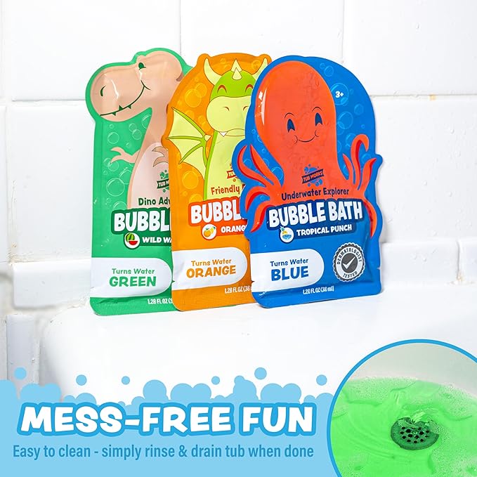 Tub Works® Magical Kids Bubble Bath, Variety 12 Pack | Creates Colorful Water & Tons of Bath Bubbles | Nontoxic | Character-Themed Bubble Bath for Kids | Green, Blue & Orange Bath Colors - Bloomnest