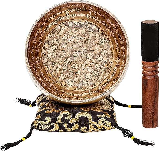 Ancient Design Large Tibetan Singing Bowl Set by Ohm Store — Relaxing Deep Tone Meditation Sound Bowl and Wooden Mallet Handcrafted in Nepal — Inner Space Bowl 6.5 Inch - Bloomnest