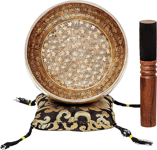Ancient Design Large Tibetan Singing Bowl Set by Ohm Store — Relaxing Deep Tone Meditation Sound Bowl and Wooden Mallet Handcrafted in Nepal — Inner Space Bowl 6.5 Inch - Bloomnest