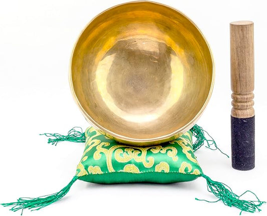 6-Inch Handmade Tibetan Singing Bowl ~ Superb B Crown Chakra Balancing ~ Best use for Meditation, Sound Healing, Cleansing, Mindfulness & Relaxation ~ Cushion & Sueded Leather wooden Mallet included - Bloomnest
