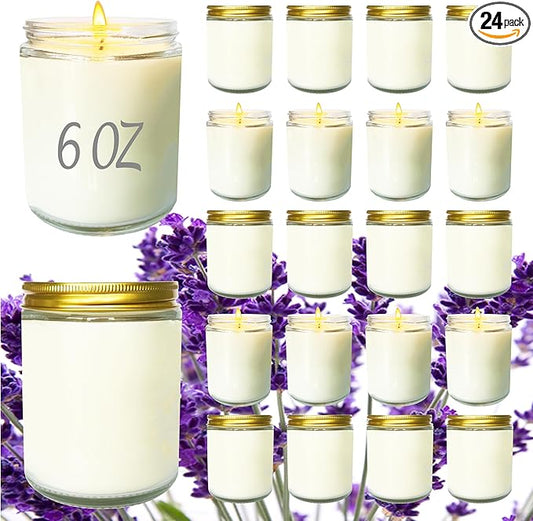 24 Pcs 6 Oz Lavender Scented Soy Candles Set,Mason jar Bulk Candles for Gifts,Aromatherapy Candle,Great Stress Relieving Scented Candle for Girls as a Gift for Birthdays, Weddings and More! - Bloomnest