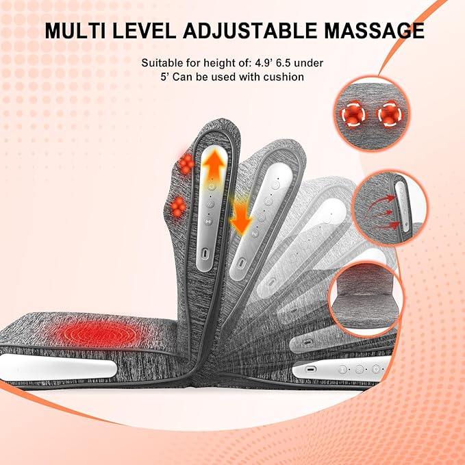 Back and Neck Massager with Heat, Adjustable Massage Cushion for Pain Relief Deep Tissue, Deep Kneading Massage for Relaxation, Massager for Home Office, Gifts for Mom Dad Women Men (Gray) - Bloomnest