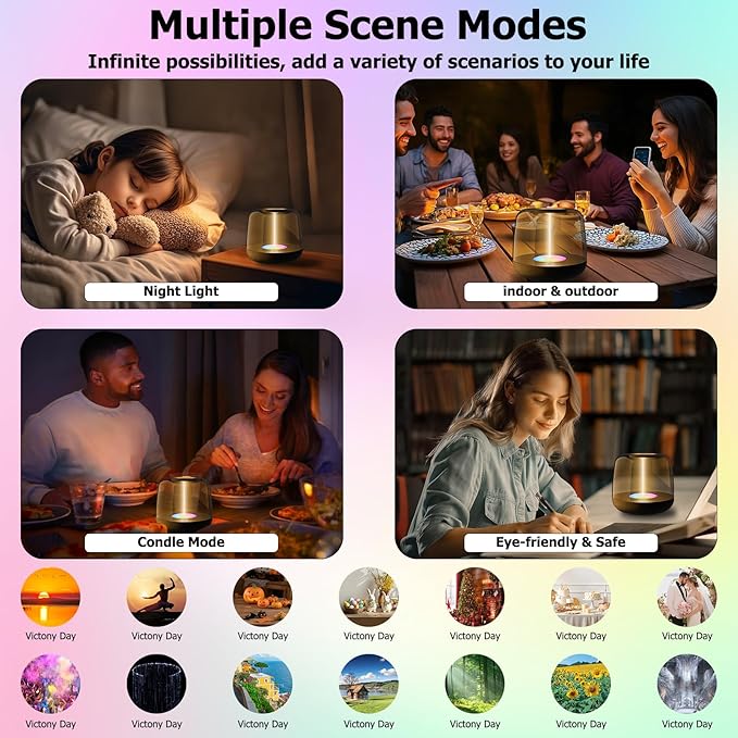 Touch Control Bedside Lamp, Portable Rechargeable Table Night Light with 5 Dynamic Effects & Dimmable 2700K Warm White/RGB Color Changing, IP44 Waterproof for Nursery, Camping, Decor - Bloomnest