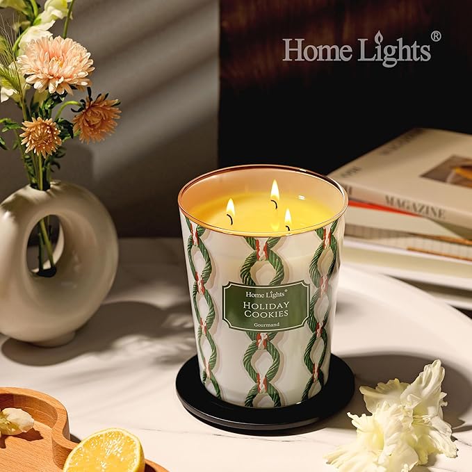 HomeLights Holiday Cookies Scented Candles | 34oz Soy Candles Rustic Modern 3-Wick Large Candle Jars | Ideal Candle Gifts for Events, Home Decor Stress, Relief & Relaxation - Bloomnest