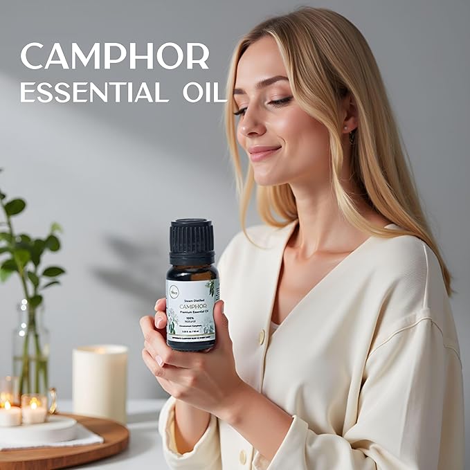 My Ace Camphor Essential Oil 0.33 Fl Oz – 100% Natural, Steam Distilled Camphor Oil – for Diffuser, Aromatherapy, Skin & Hair Care – Highly Concentrated – Includes Dropper MyAce