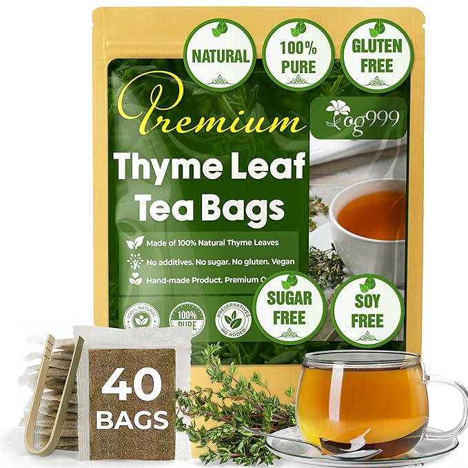 TOG999, Premium 40 Thyme Leaf Tea Bags, 100% Natural & Pure Thyme Leaves. Loose Leaf Thyme Herbal Tea. Thyme Leaf Tea. No Sugar, No Caffeine, No Gluten, Vegan. - Bloomnest