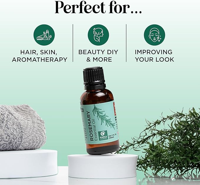 Pure Rosemary Oil for Hair Skin and Nails - 100% Pure Undiluted Rosemary Essential Oil with Dropper for Topical Uses Aromatherapy Diffusing and Home and Beauty DIYs - Vegan and Cruelty Free (1 Fl Oz) - Bloomnest
