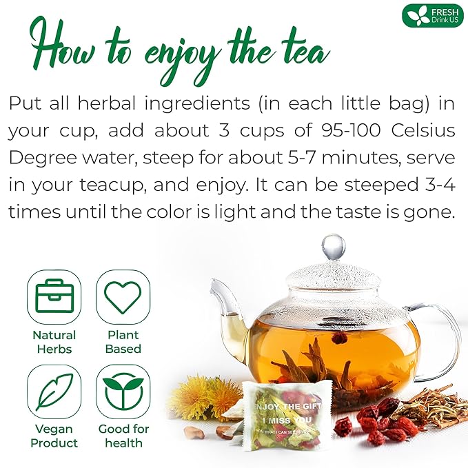 FRESHDRINKUS, 15 Packs of Oil Reducing Tea, Oil Cleansing for Liver, 10 Herbal Ingredients, Traditional Recipe Tea for Liver, 100% Natural, Easy Brewing, Steep Repeatedly (15 Packs) - Bloomnest