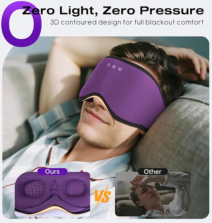 MUSICOZY Sleep Headphones with Bluetooth 5.4 Sleep Mask, Removable 3D Eye Cups for Zero Pressure Comfort, Wireless Bluetooth Eye Mask for Sleeping with Timer - Bloomnest