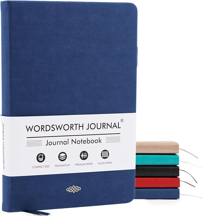 Wordsworth & Black A5 Lined Journal 216 Lined Pages, Hardcover Leather, 120 GSM Paper, Journaling Notebook for Work & Sketching, Journals for Women, Men - Gifts Box Included Blue - Bloomnest