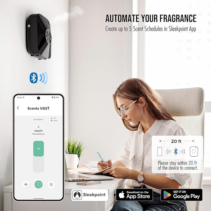Airversa Smart Waterless Essential Oil Diffuser Scent Air Machine for Large Rooms Spaces Home and Commercial Use, Up to 2000 sq ft 400 mL Capacity, Aromatherapy Scent Diffuser, Black ANA - Bloomnest