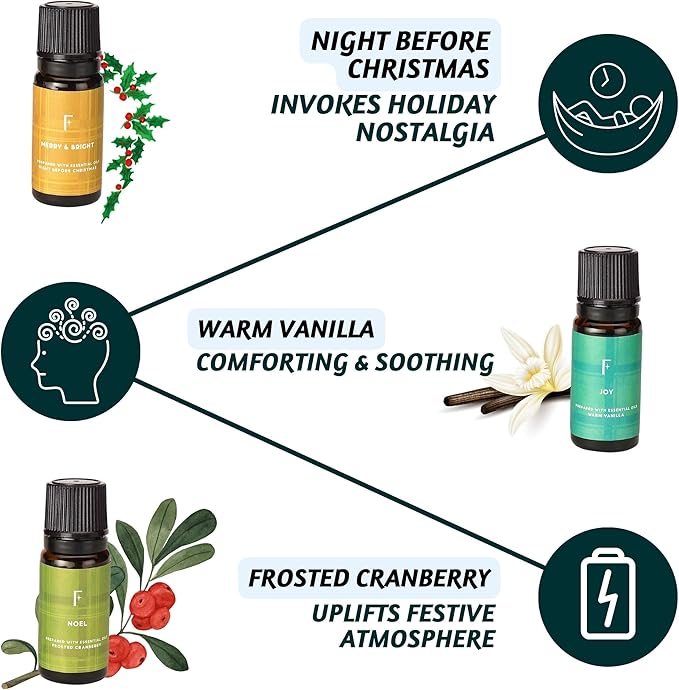 Folkulture Christmas Fragrance Oils for Diffuser | Set of 6 Christmas Essential Oils Set for Home | Peppermint, Candy, Apple Tart, Cranberry, Vanilla (Christmas Magic) | Xmas Gift - Bloomnest
