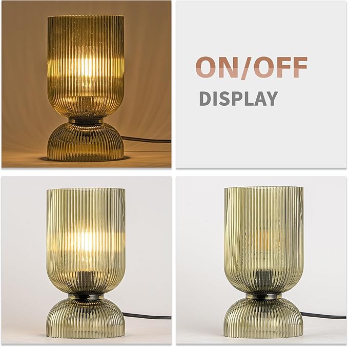 Modern Table Lamp,Glass Mid Century Lamp with Green Glass Shade, Bedside Lamp with On/Off Switch, Minimalist Nightstand Lamp for Bedroom, Living Room, Office (Bulb not Included) - Bloomnest