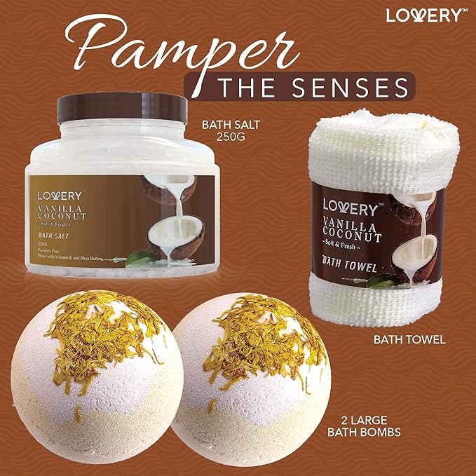 Gifts For Women Gift Basket for Women– 9 Piece Set of Vanilla Coconut Home Spa Set, Luxurious Valentines Day Gifts for Her, Bath and Body Sets Includes Fragrant Lotions, Large Bath Bombs, Coconut Oil - Bloomnest