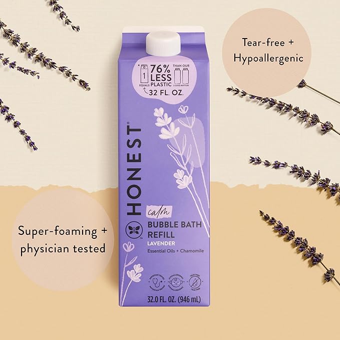 The Honest Company Foaming Bubble Bath Refill Carton Gentle for Baby Naturally Derived Tear-Free Hypoallergenic Lavender Calm 32 fl oz - Bloomnest