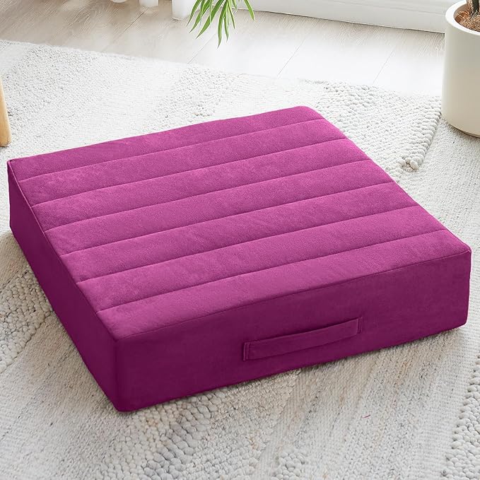 22 inches Floor Pillow for Adults - Large Meditation Cushion with Thick Foam - Premium Outdoor Square Floor Cushion Seat - Yoga Pillow for Sitting On Floor - Purple - Bloomnest