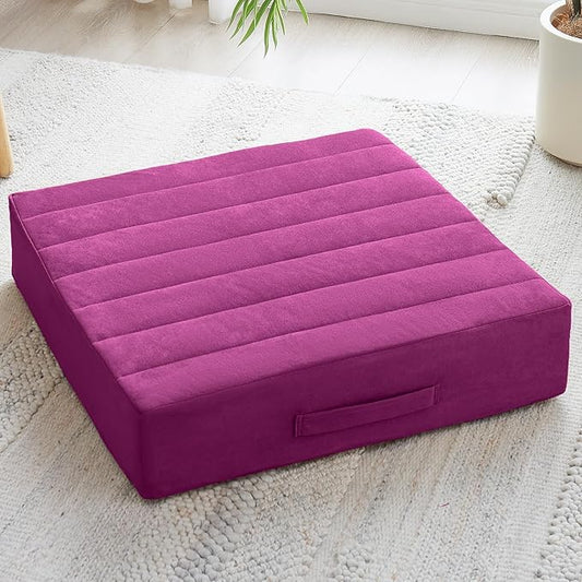 22 inches Floor Pillow for Adults - Large Meditation Cushion with Thick Foam - Premium Outdoor Square Floor Cushion Seat - Yoga Pillow for Sitting On Floor - Purple - Bloomnest
