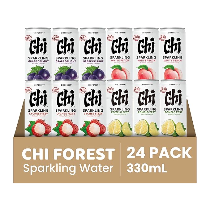 CHI FOREST Sparkling Water Beverage, 4 Flavors Variety Pack, Zero Sugar, 11.16 fl oz Cans (Pack of 24) - Bloomnest