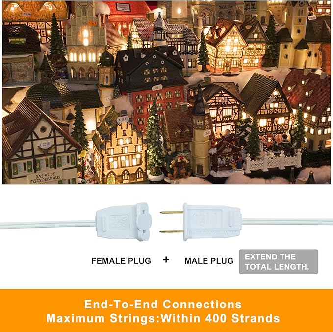 4 Pack Accessory Cord with LED Night Light Bulbs - White Cord with On/Off Switch Plugs - C7 led Bulb Warm White with Spare Fuse, for Holiday Decoration and Craft Village House Decoration - Bloomnest