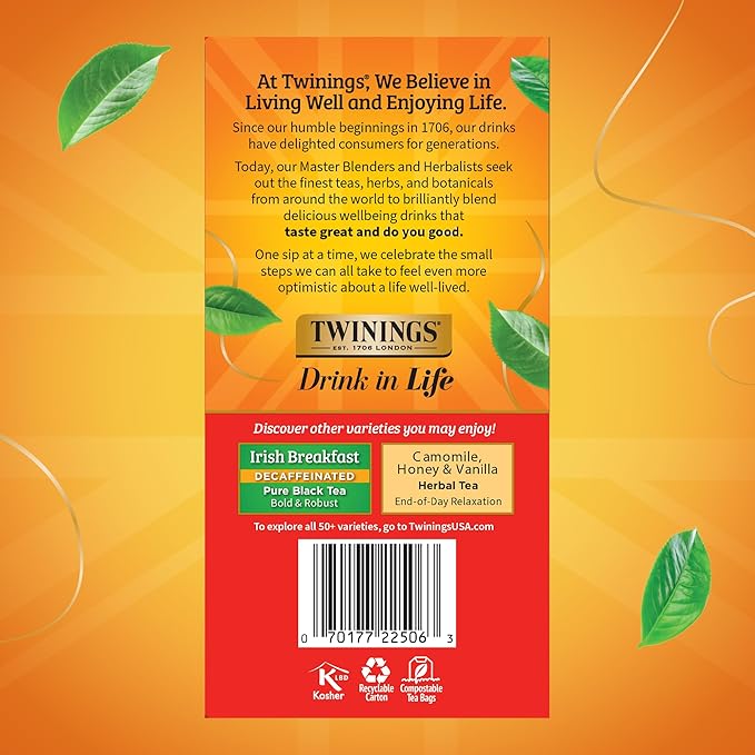 Twinings Decaffeinated English Breakfast Black Tea Bags, 50 Count (Pack of 6), Flavourful, Robust, Enjoy Hot or Iced, 300 Teabags - Bloomnest