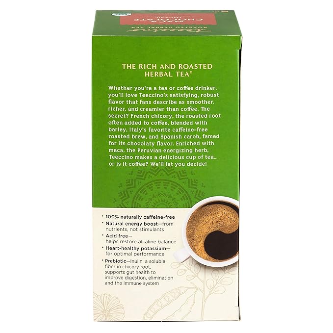Teeccino Maca Chocolaté Herbal Tea - Rich & Roasted Herbal Tea That’s Caffeine Free & Prebiotic with Natural Energy from Adaptogenic Peruvian Maca, 25 Tea Bags - Bloomnest