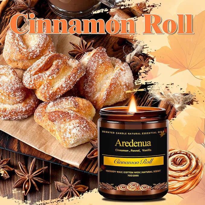Cinnamon Roll Candles | Fall Candles - Autumn Cinnamon Scented Candle for Home, 7oz Soy Candle for Home Scented, Fall Gifts for Women & Men, Cozy Seasonal Sweet Scent for Autumn & Thanksgiving - Bloomnest