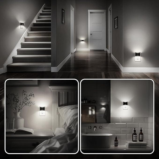 DORESshop LED Night Light[4 Pack], Night Lights Plug into Wall, 3 Level Brightness Adjustable Plug in Night Light, Dusk to Dawn Sensor, Nightlights for Adults, Bedroom, Bathroom, Hallway, 5000K - Bloomnest