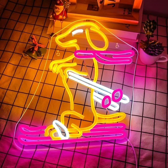 Lucunstar Skiing Dachshund Neon Sign Dog LED Sign for Wall Decor Dachshund Decor USB Connectivity Adjustable Brightness Ski Neon Light Up Pet Shop Bedroom Wall Gifts for Dog Lover - Bloomnest