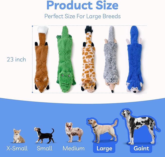 SHARLOVY Dog Squeaky Toys No Stuffing 5 Pack, Plush Crinkle Dog Toys for Large Breed, Durable Doggie Chew Cute Animals Puppy Toy for Teething - Bloomnest