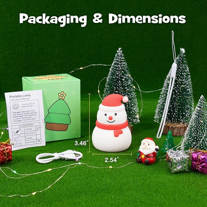 Squishy Christmas Snowman Night Light with RGB Modes Dimmable Nursery Breastfeeding Nightlight Hangable Cute Christmas Lamp Novelty Rechargeable Silicone Touch Bedside Lamp for Bedroom Dorm Decor - Bloomnest