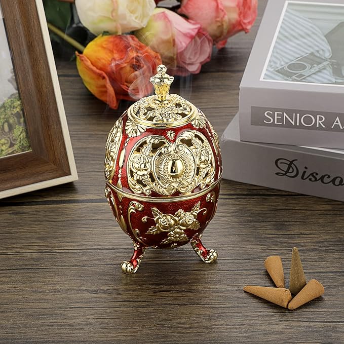 JUXYES Vintage Incense Burner Holder with Removable Ash Catchers, Metal Censer Antique Cone Coil Incense Burner Holder Zinc Alloy Spiritual Aromatherapy Yoga Meditation Gifts Retro Home Decoration - Bloomnest