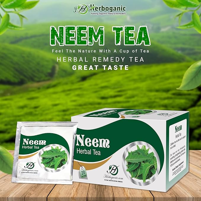 HERBOGANIC Neem Herbal Tea - Digestion Support and Immune Boost | Refreshing and Delicious Blend | Natural Ingredients | 20 Tea Bags - Bloomnest
