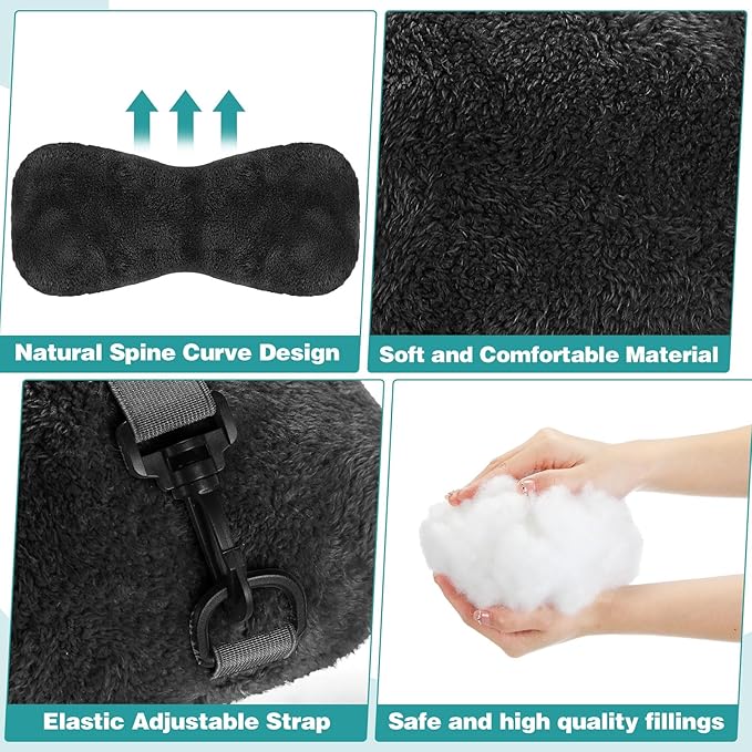 1 Pc Neck Pillow for Recliner Headrest Pillow Bone Shaped Chair Plush with Adjustable Strap Neck Support and Pain Relief Curve Head Cushion for Car Travel Airplane (Black) - Bloomnest