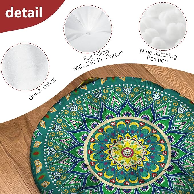 Mandala Meditation Cushion, Boho Meditation Mat, Meditation Pillows for Sitting on Floor, Cushions for Sitting in Home and Outdoor, Round Floor Pillows Cushion Seating for Yoga 22'' X 22'' - Bloomnest