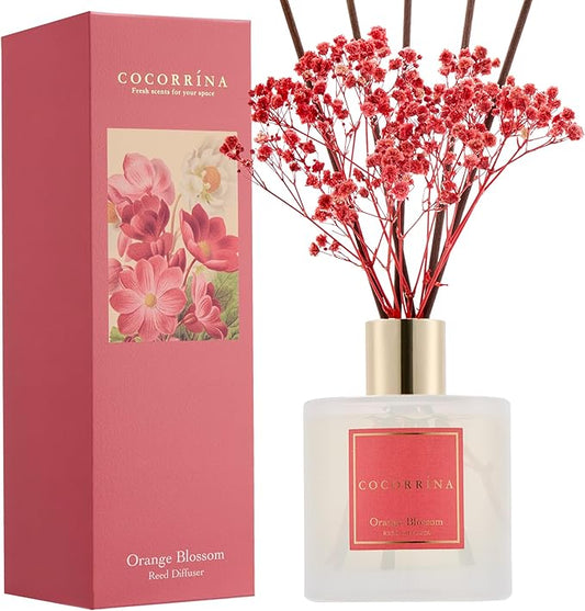 COCORRÍNA Reed Diffuser - Orange Blossom 6.76 Fl.oz Reed Diffuser Sets with Preserved Flowers, Diffuser with 8 Sticks for Bathroom Shelf Decor - Bloomnest